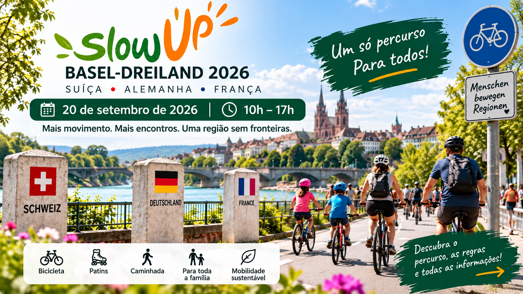 slowUp Basel-Dreiland 2026: evento conecta Suíça, Alemanha e França em setembro
